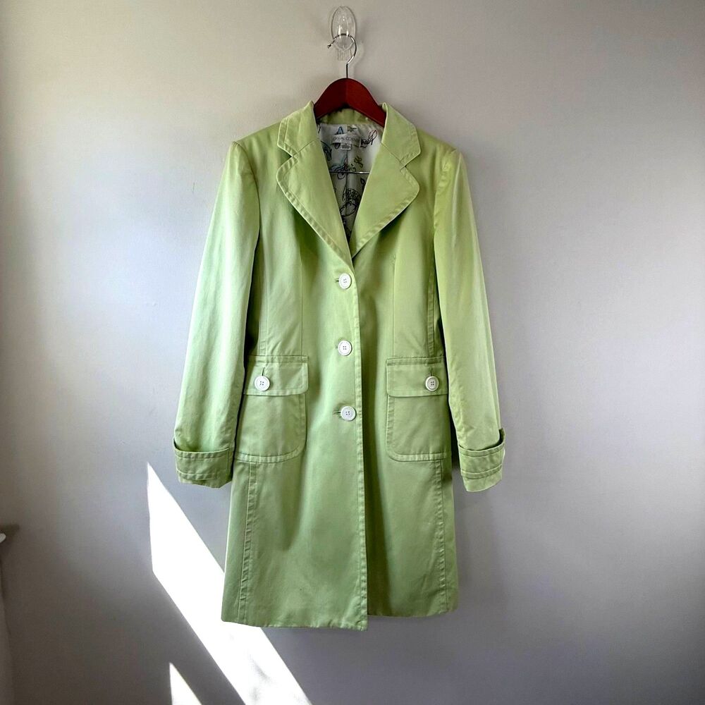 Vintage Y2K Mint Green Longline Blazer Coat Cotton Tailored Jacket, Medium